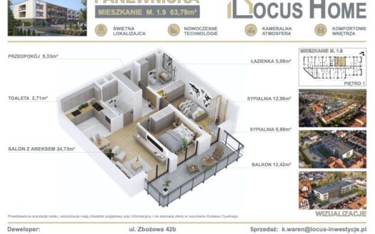 Nowoczesne 3-pokojowe mieszkanie z balkonem M 1.9